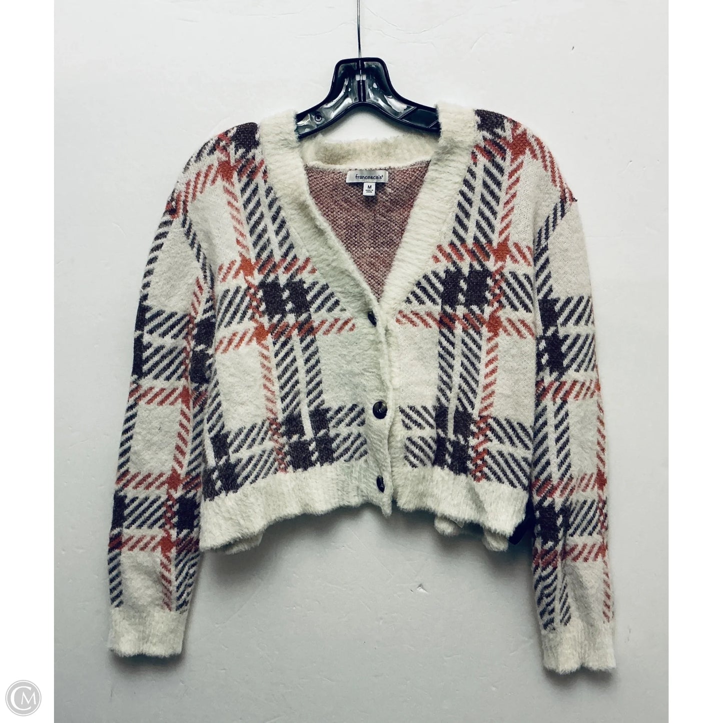 Sweater Cardigan By Francesca's In Plaid Pattern, Size: M