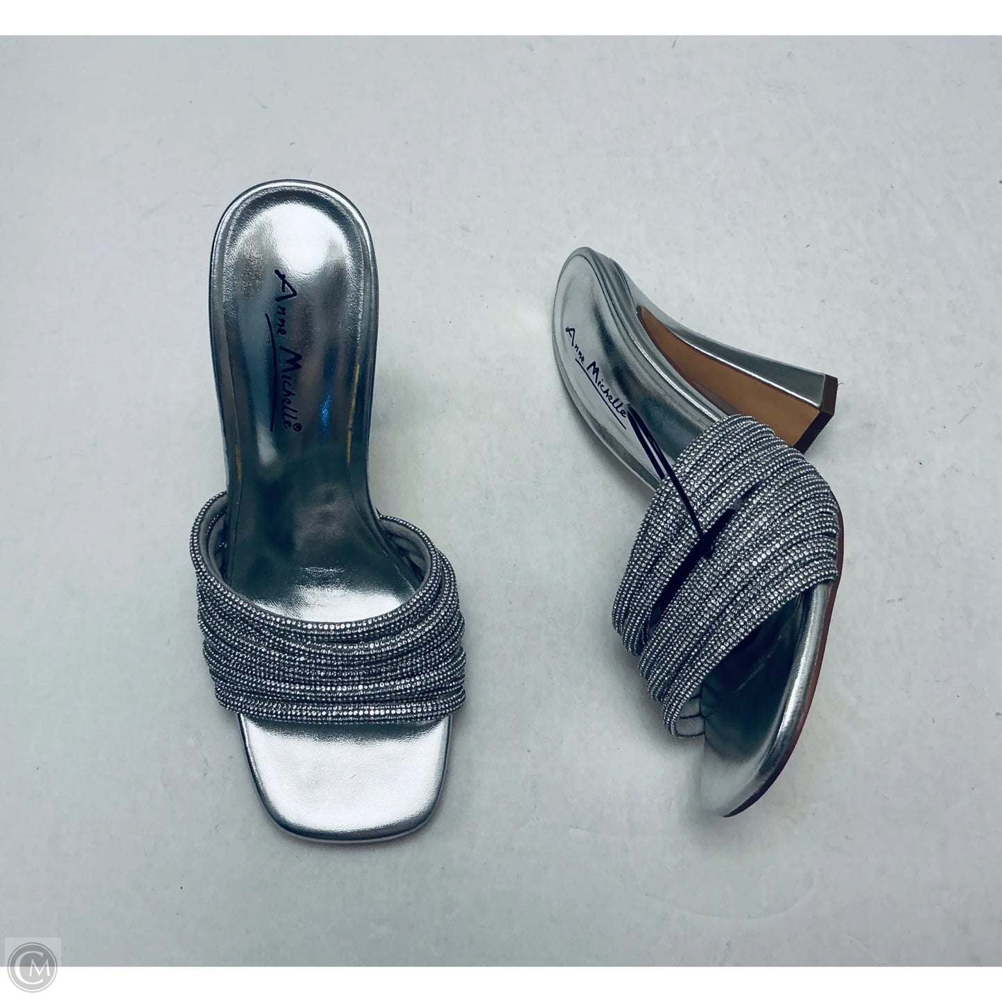 Sandals Heels Block By Anne Michelle In Silver, Size: 6