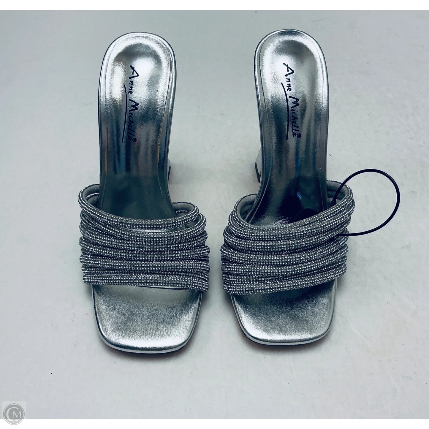 Sandals Heels Block By Anne Michelle In Silver, Size: 6