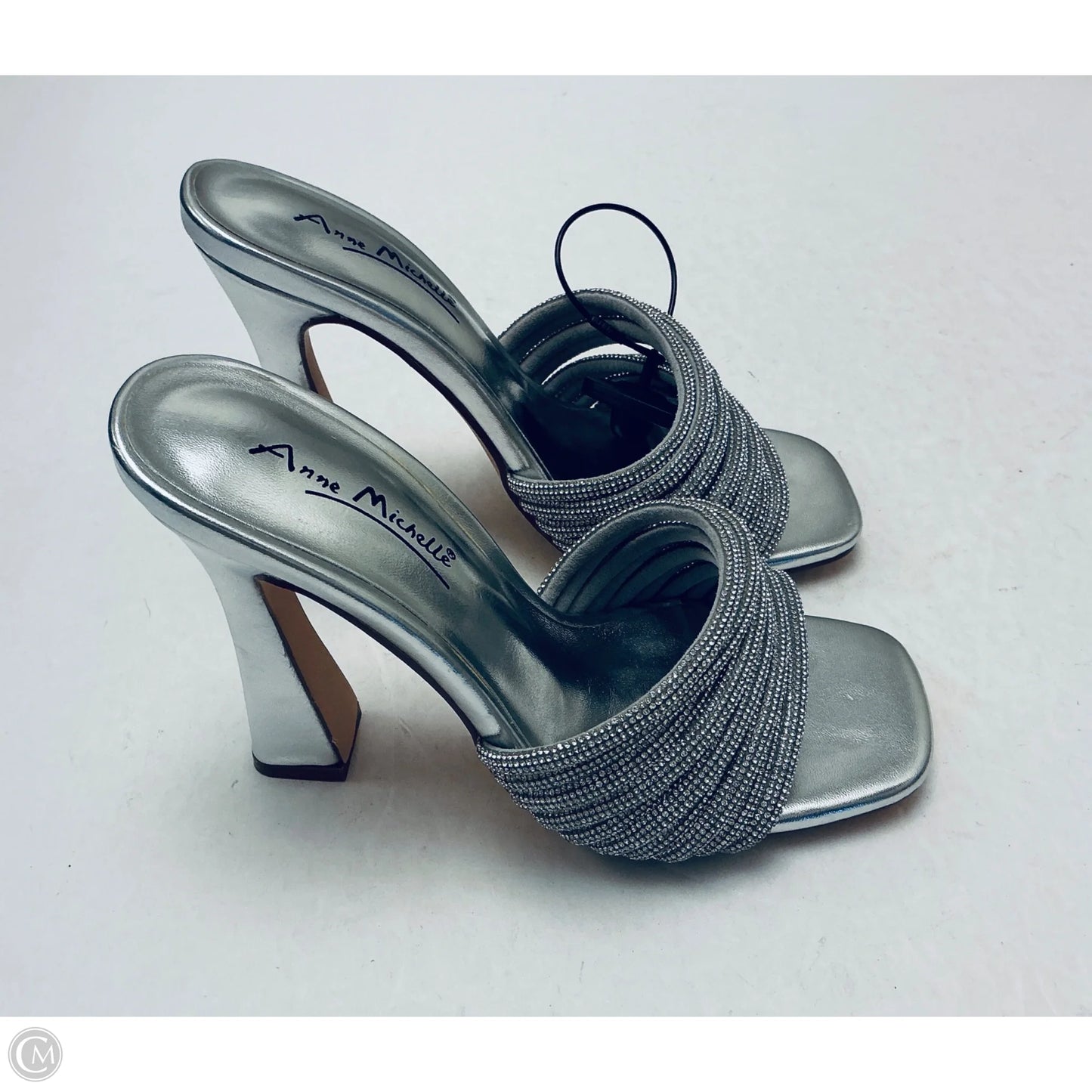 Sandals Heels Block By Anne Michelle In Silver, Size: 6
