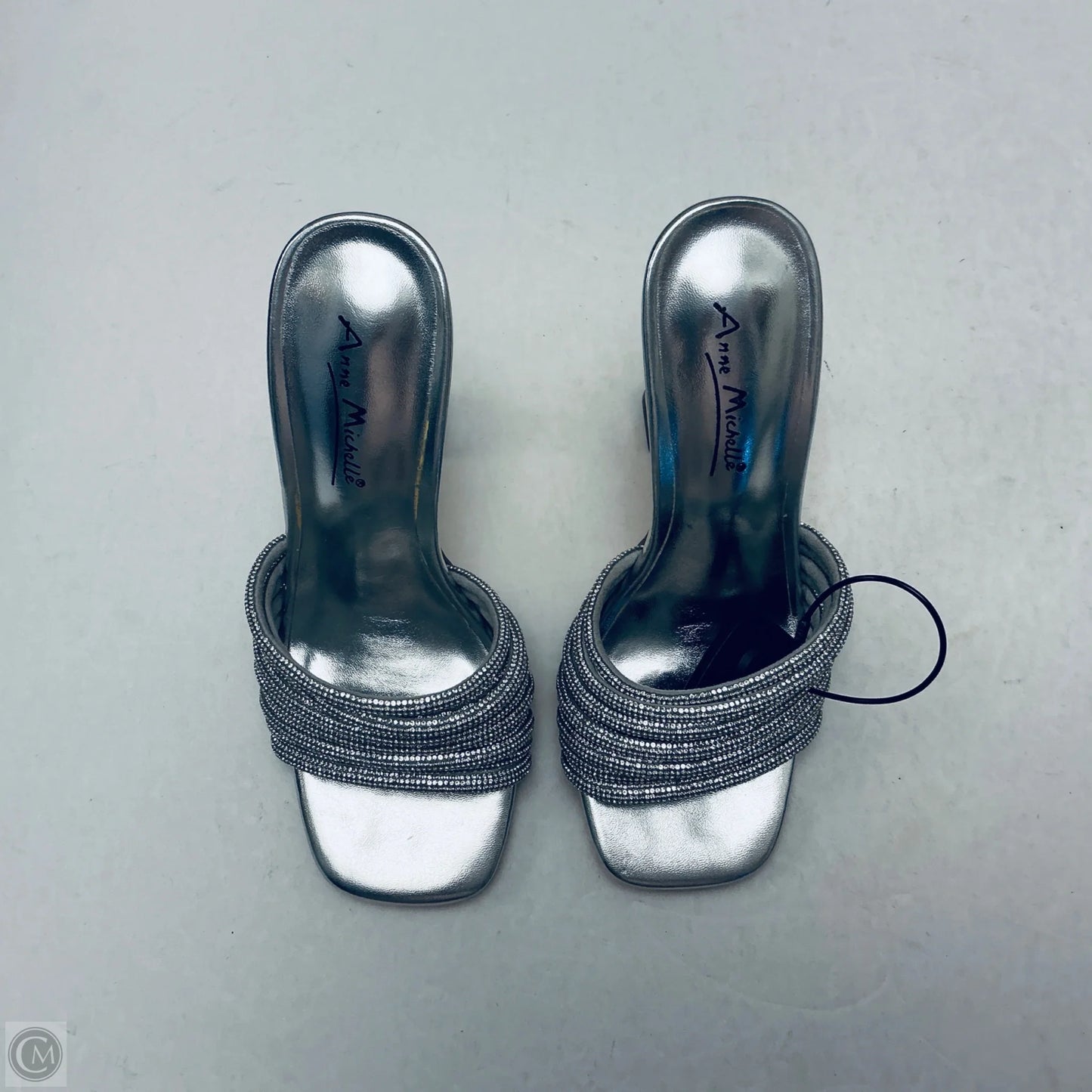 Sandals Heels Block By Anne Michelle In Silver, Size: 6