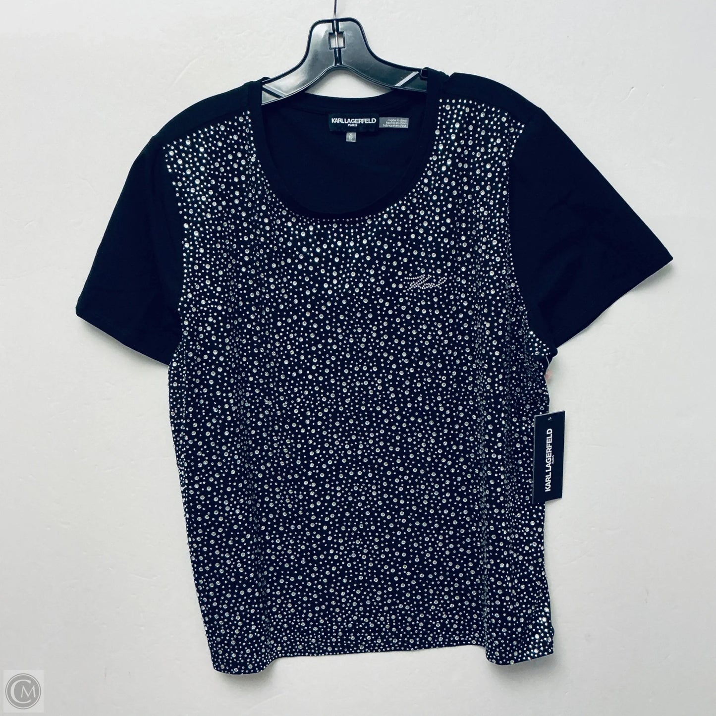 Top Short Sleeve Designer By Karl Lagerfeld In Black, Size: Xl