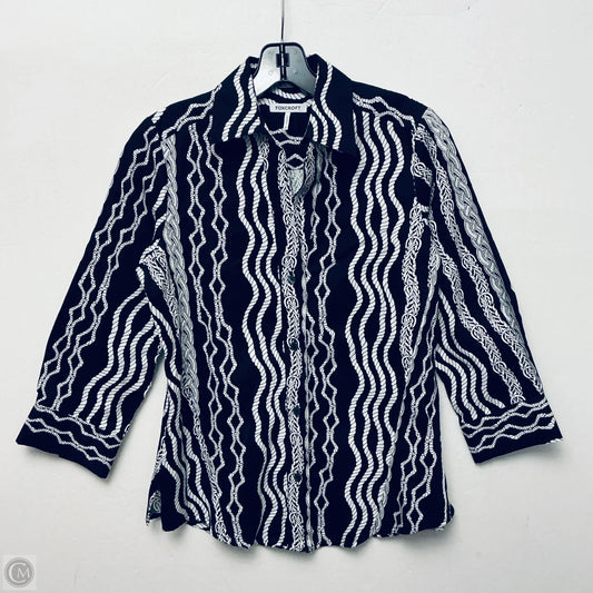 Top Long Sleeve By Foxcroft In Black & White, Size: Xs
