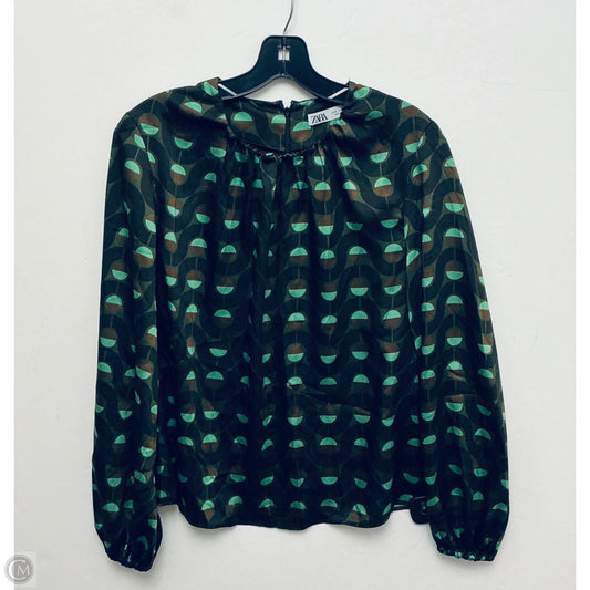 Top Long Sleeve By Zara In Green, Size: M