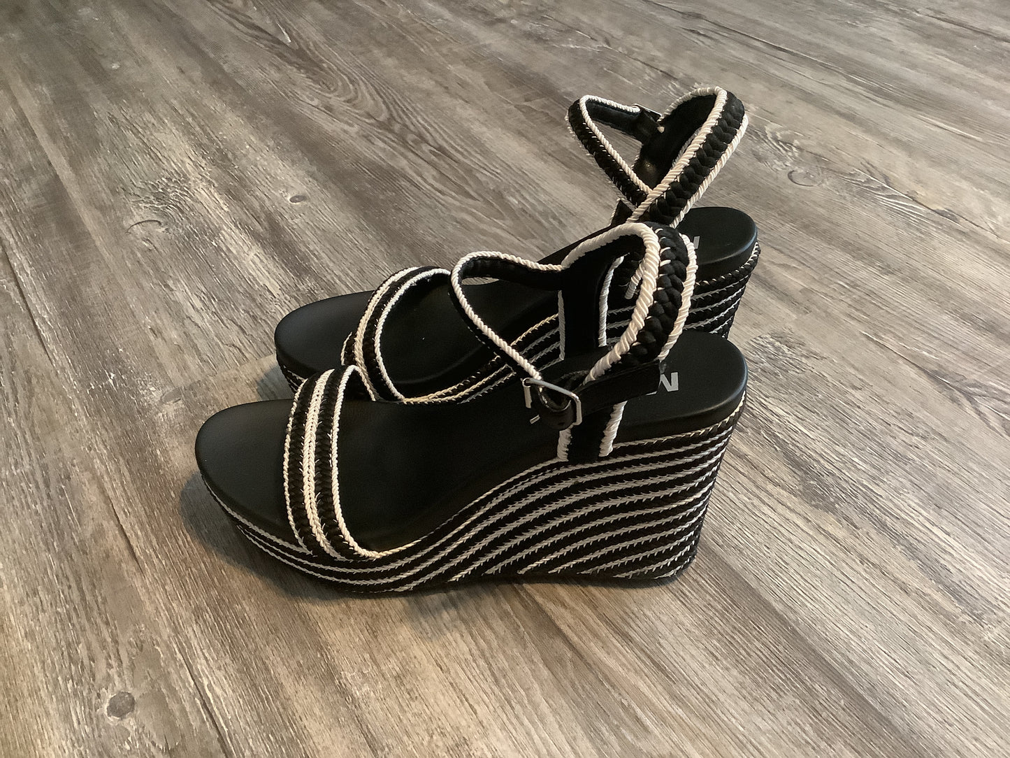 Black & White Sandals Heels Wedge Mia, Size 8.5