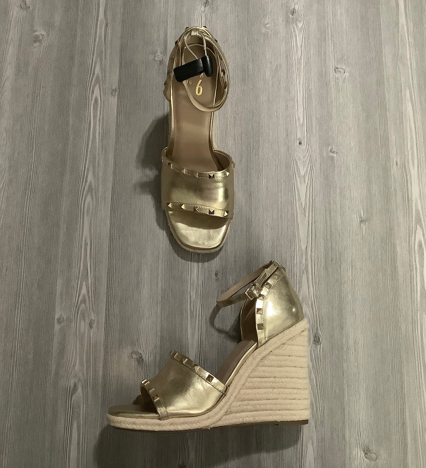 Gold Sandals Heels Wedge Mix No 6, Size 10