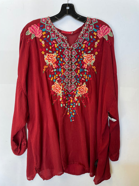 Tunic Long Sleeve By Johnny Was In Red, Size: 1x