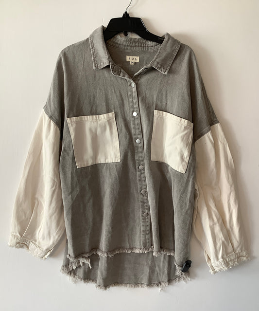 Jacket Shirt By Pol In Grey & Tan, Size: 2x