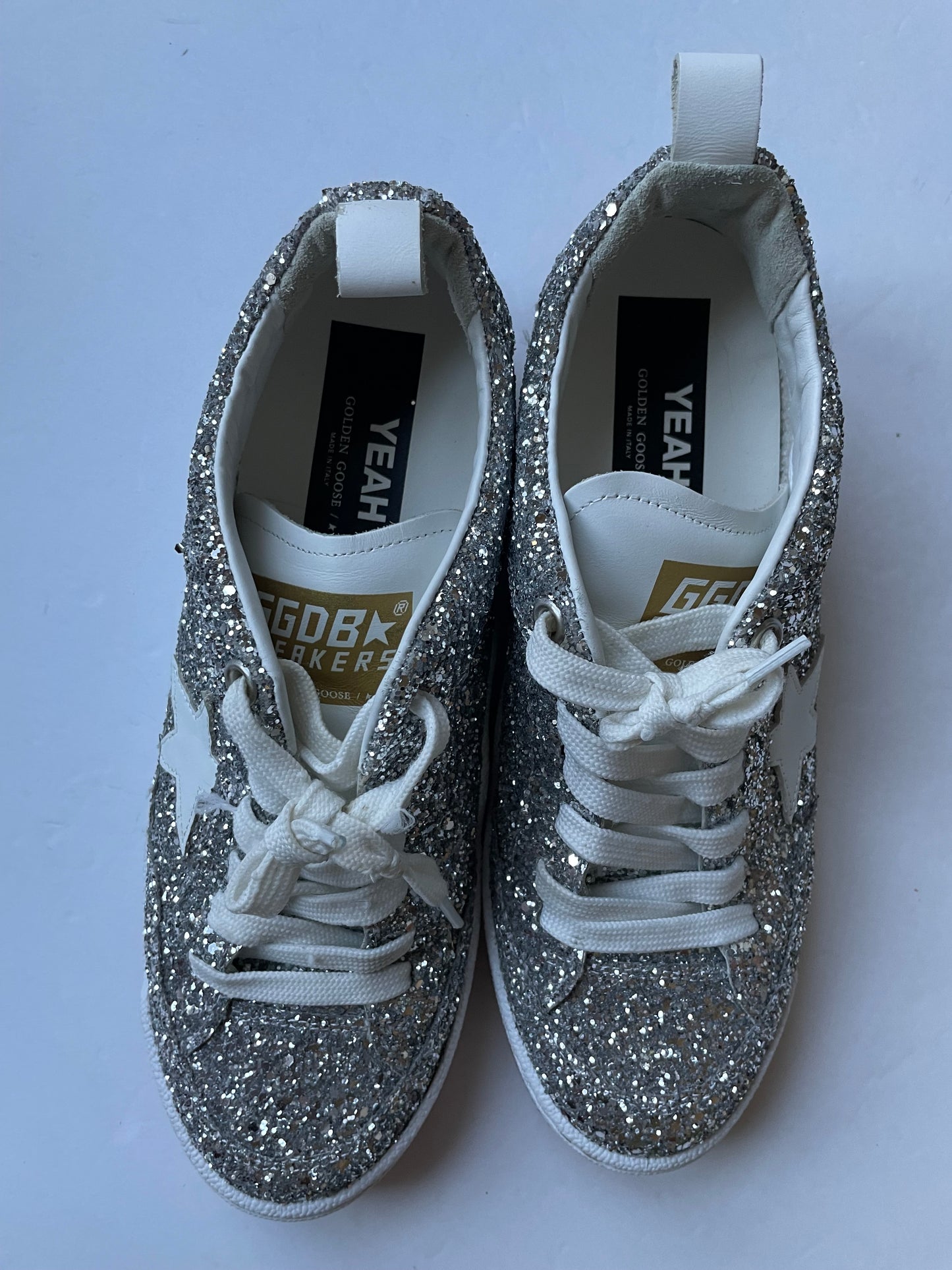 Shoes Luxury Designer By Golden Goose In Silver, Size: 10