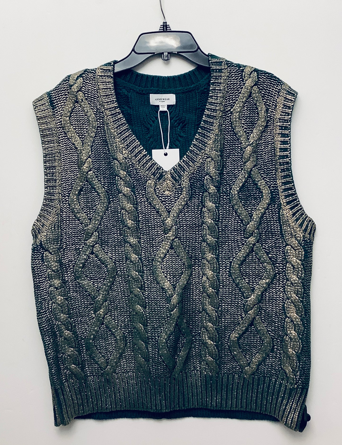 Vest Sweater By Clothes Mentor In Gold & Green, Size: L