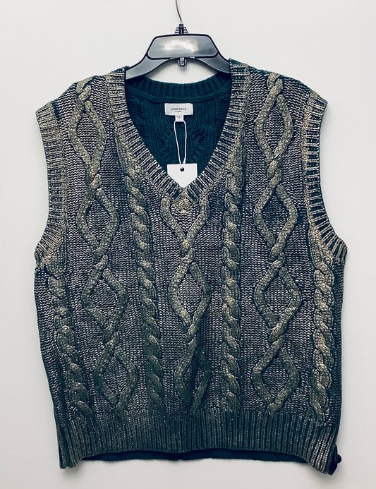 Vest Sweater By Clothes Mentor In Gold & Green, Size: L