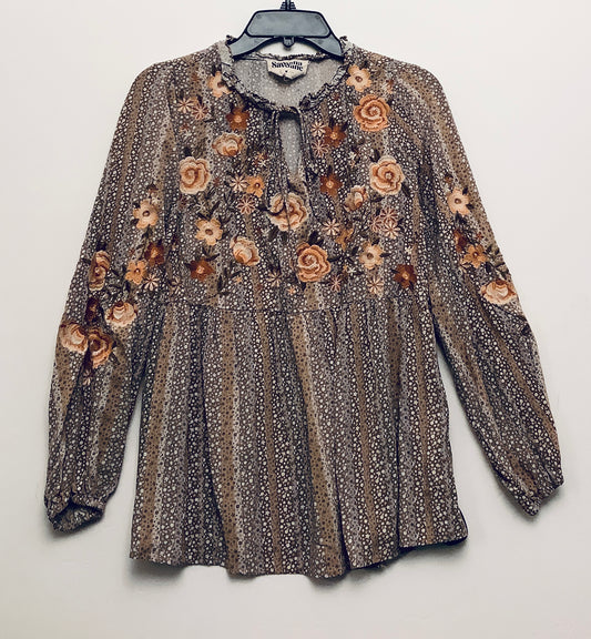 Top Long Sleeve By Savanna Jane In Brown, Size: M