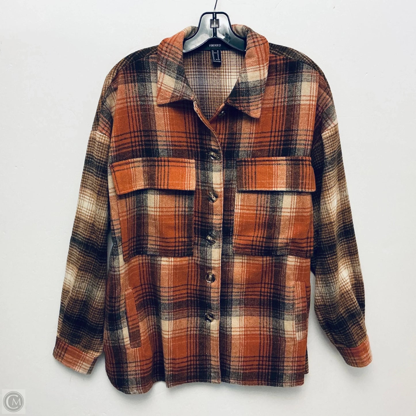 Jacket Shirt By Forever 21 In Plaid Pattern, Size: M