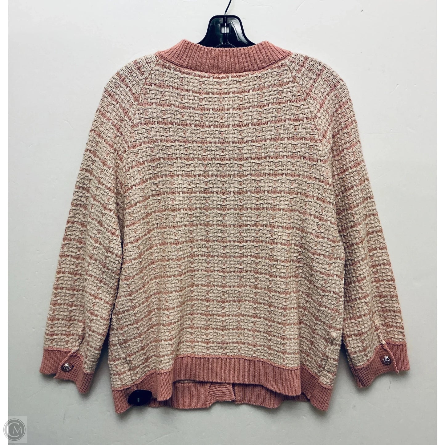Sweater Cardigan By Clothes Mentor In Pink & White, Size: L