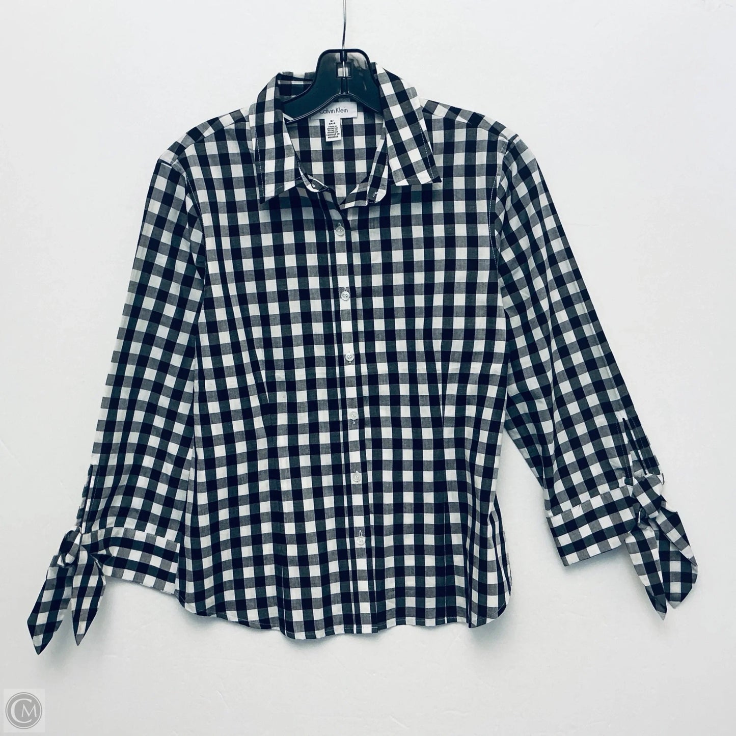 Top Long Sleeve By Calvin Klein In Checkered Pattern, Size: S