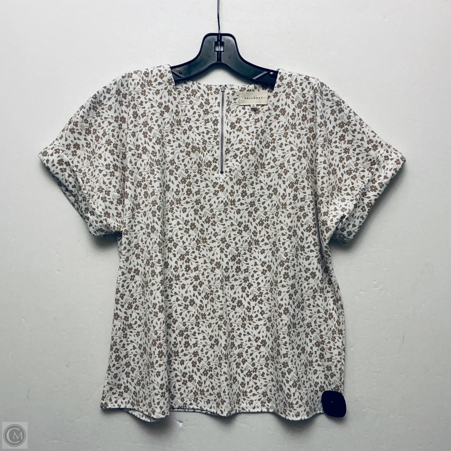 Top Short Sleeve By Melloday In Tan & White, Size: S