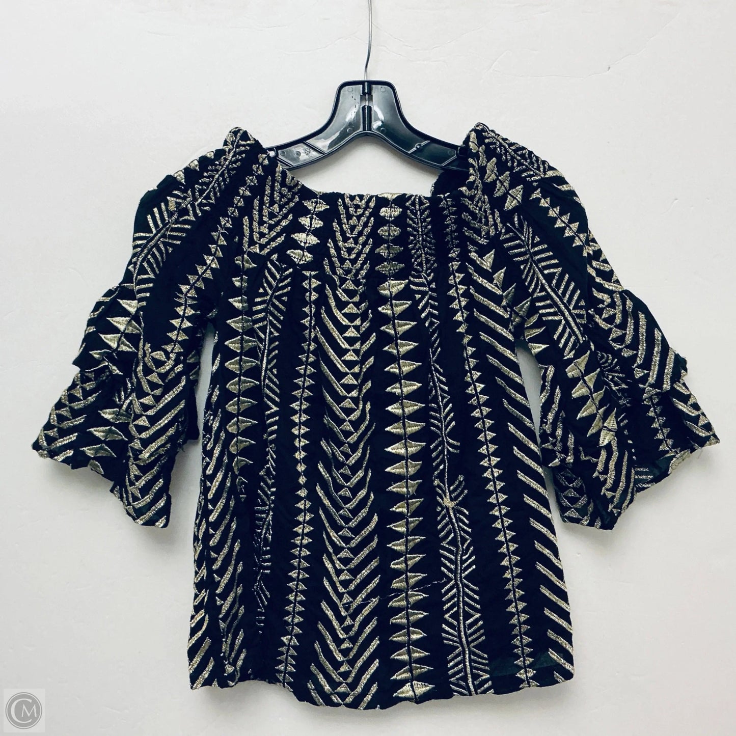 Top Long Sleeve By Boston Proper In Black & Gold, Size: Xxs