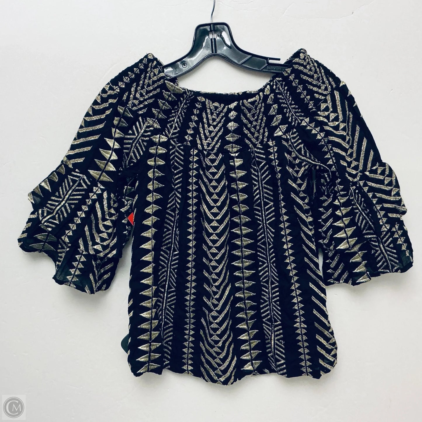 Top Long Sleeve By Boston Proper In Black & Gold, Size: Xxs