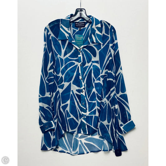 Top Long Sleeve By Frank Lyman In Blue & White, Size: L