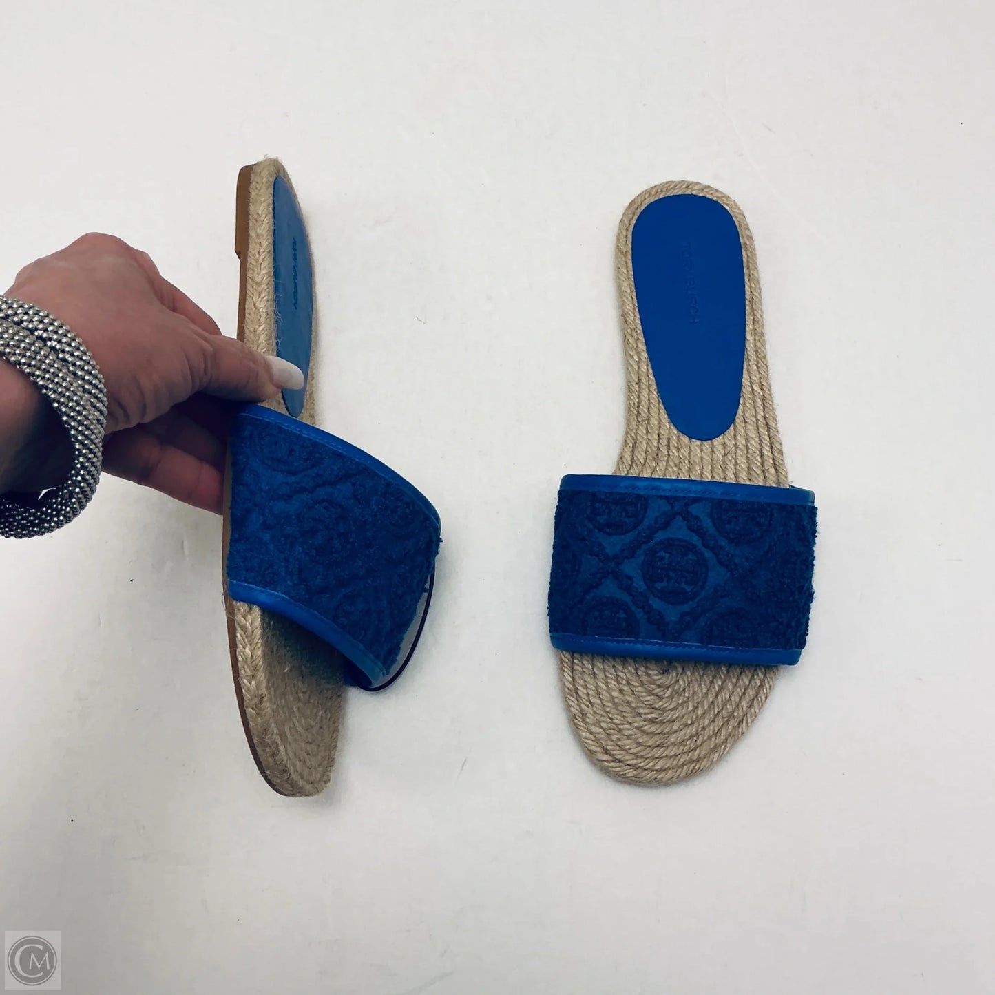 Sandals Designer By Tory Burch In Blue & Tan, Size: 10