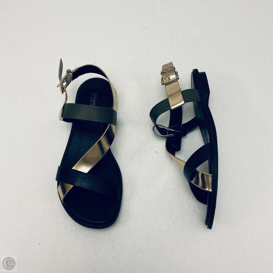Sandals Flats By Michael By Michael Kors In Black & Gold, Size: 8
