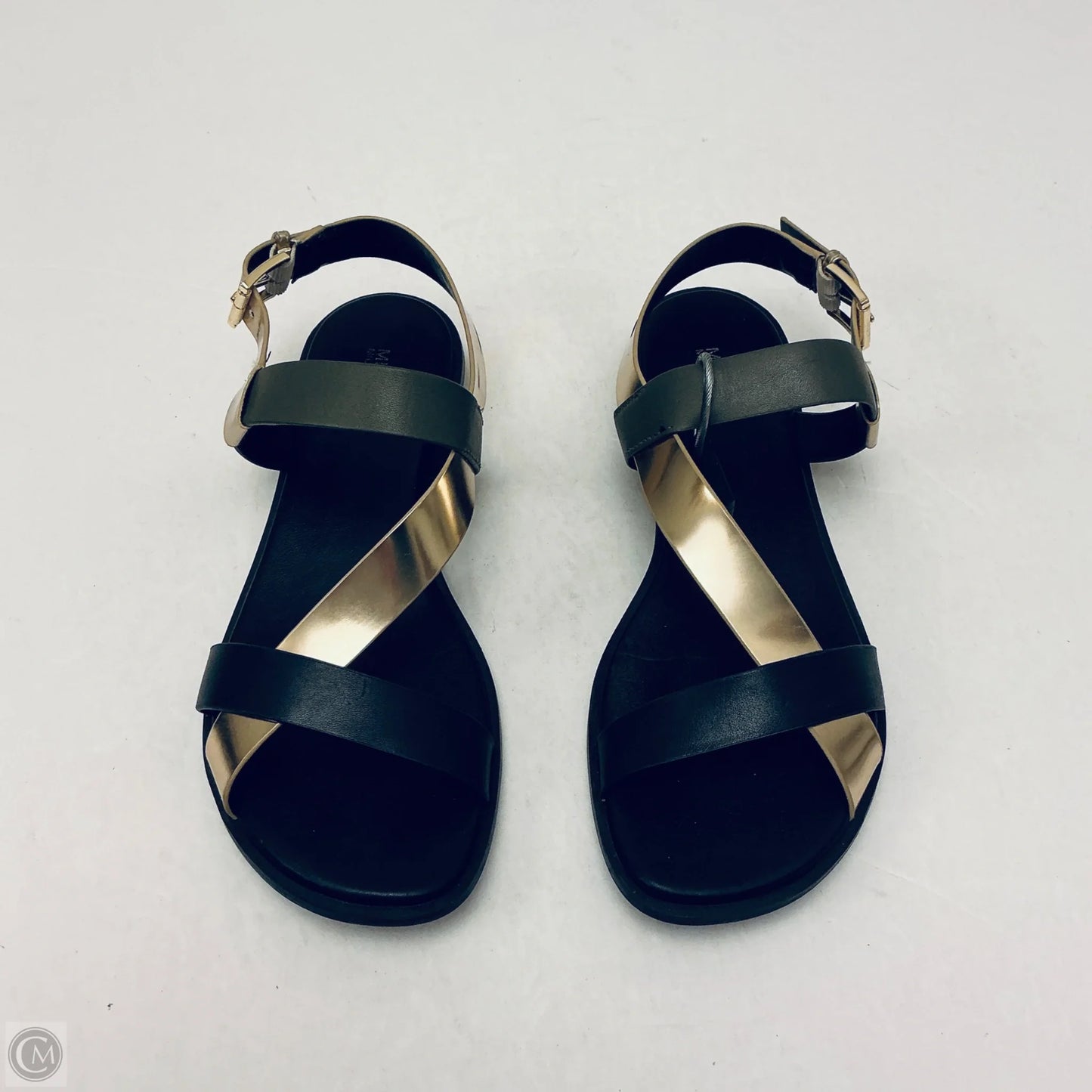 Sandals Flats By Michael By Michael Kors In Black & Gold, Size: 8