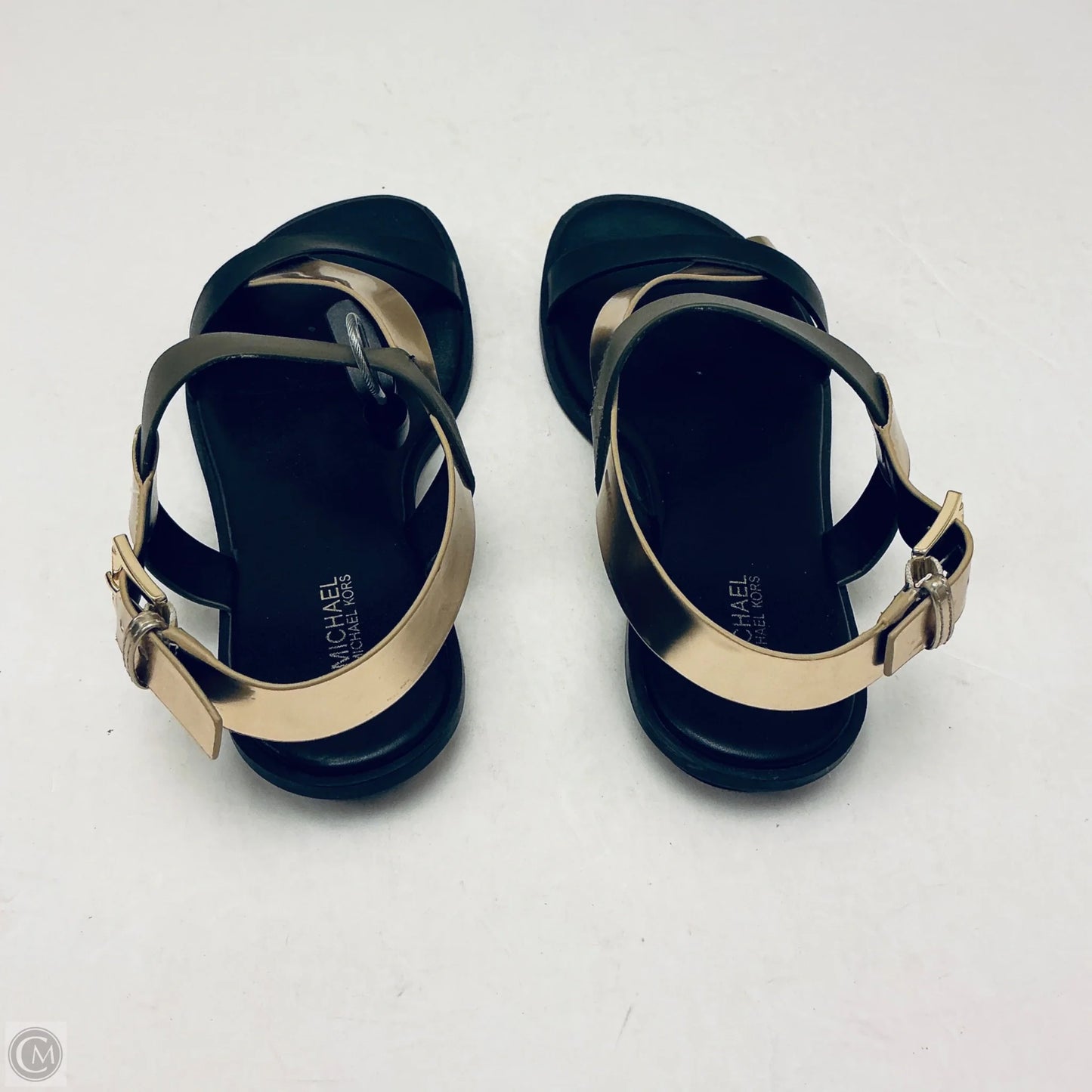 Sandals Flats By Michael By Michael Kors In Black & Gold, Size: 8