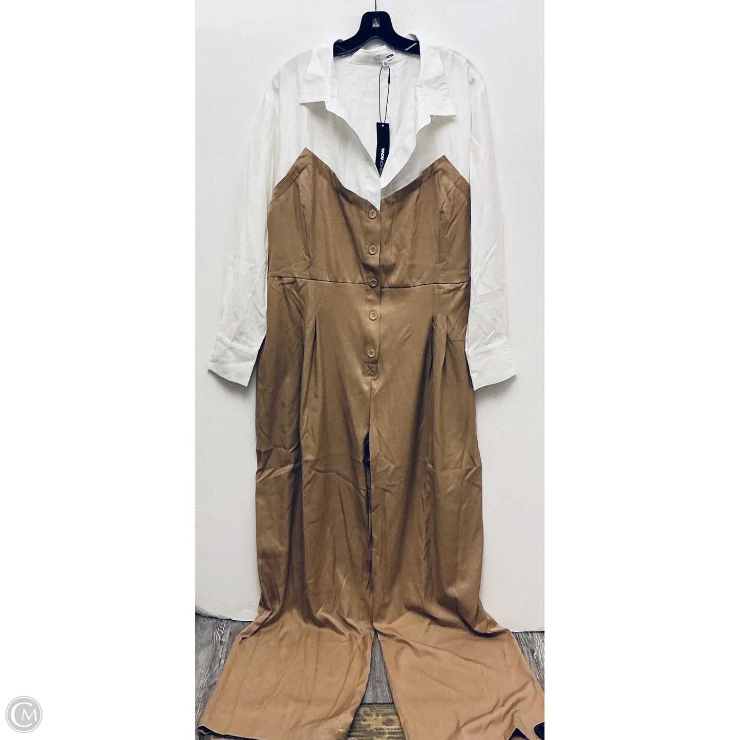 Jumpsuit By Fashion Nova In Tan & White, Size: 3x