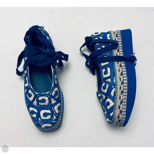 Shoes Heels Platform By Farm Rio In Blue & Cream, Size: 8.5