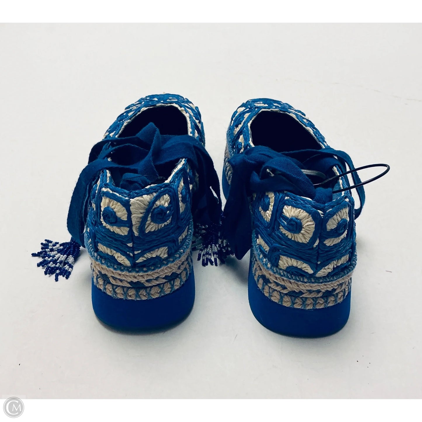 Shoes Heels Platform By Farm Rio In Blue & Cream, Size: 8.5