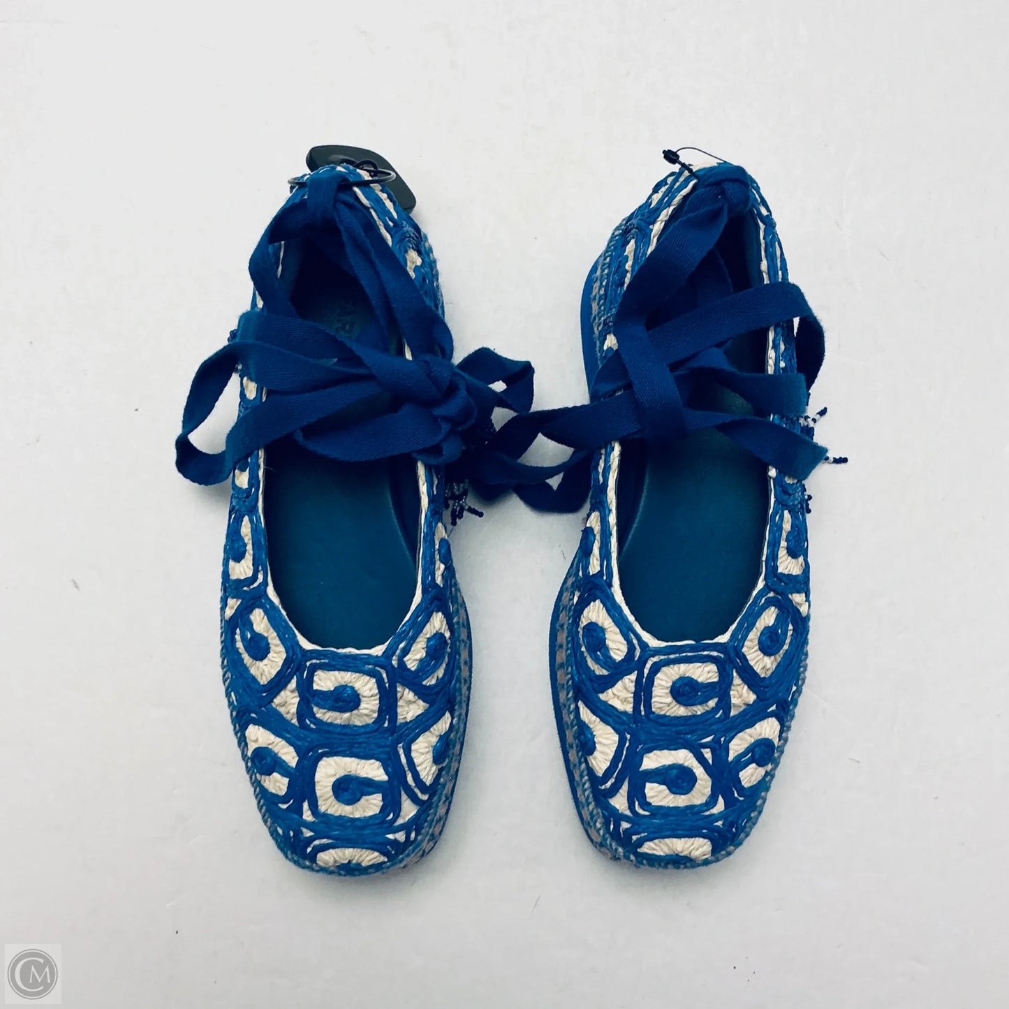 Shoes Heels Platform By Farm Rio In Blue & Cream, Size: 8.5