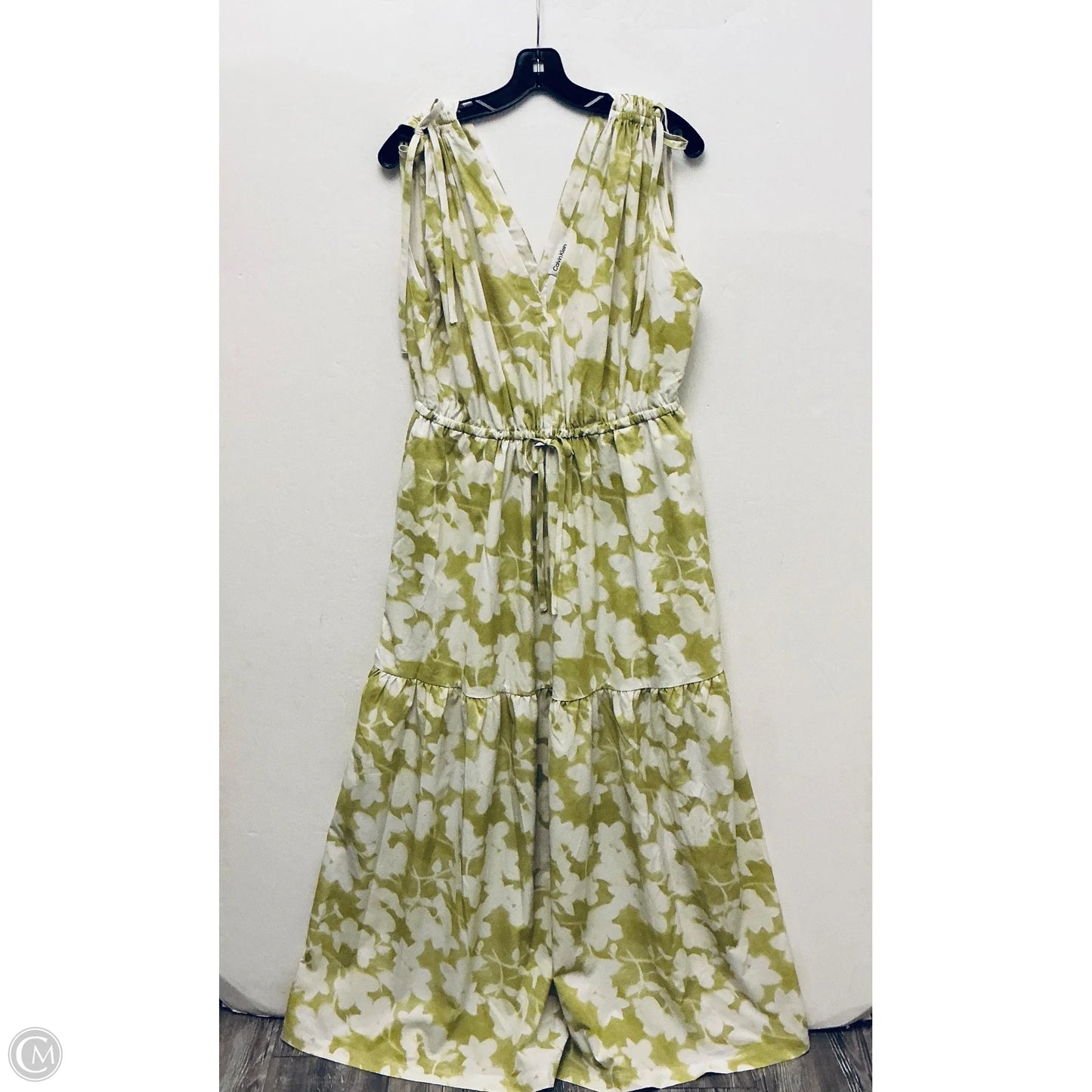 Dress Casual Maxi By Calvin Klein In Green & White, Size: L
