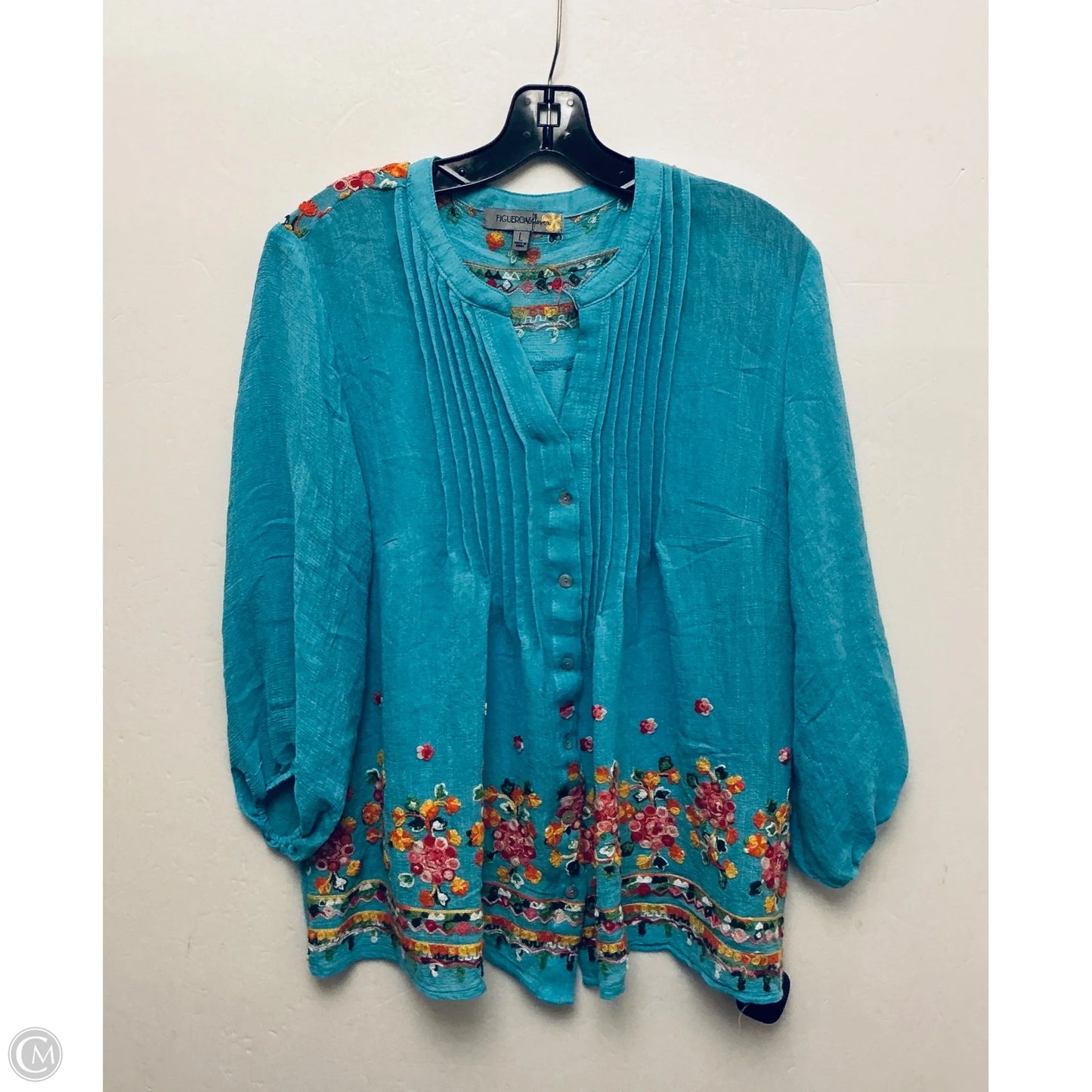 Top Long Sleeve By Figuero & Flower In Blue, Size: L
