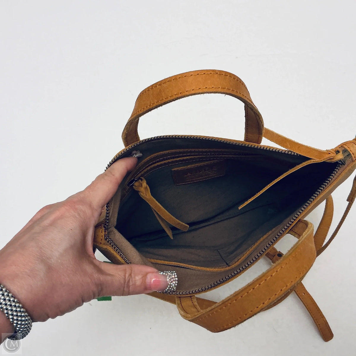 Handbag Leather By Able, Size: Medium