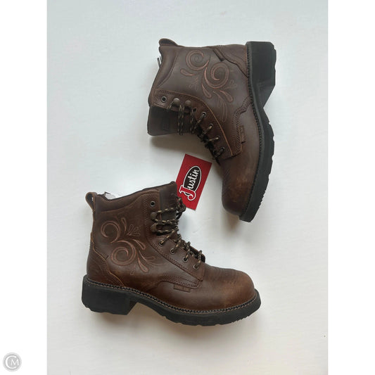 Boots Ankle Flats By Justin In Brown, Size: 9