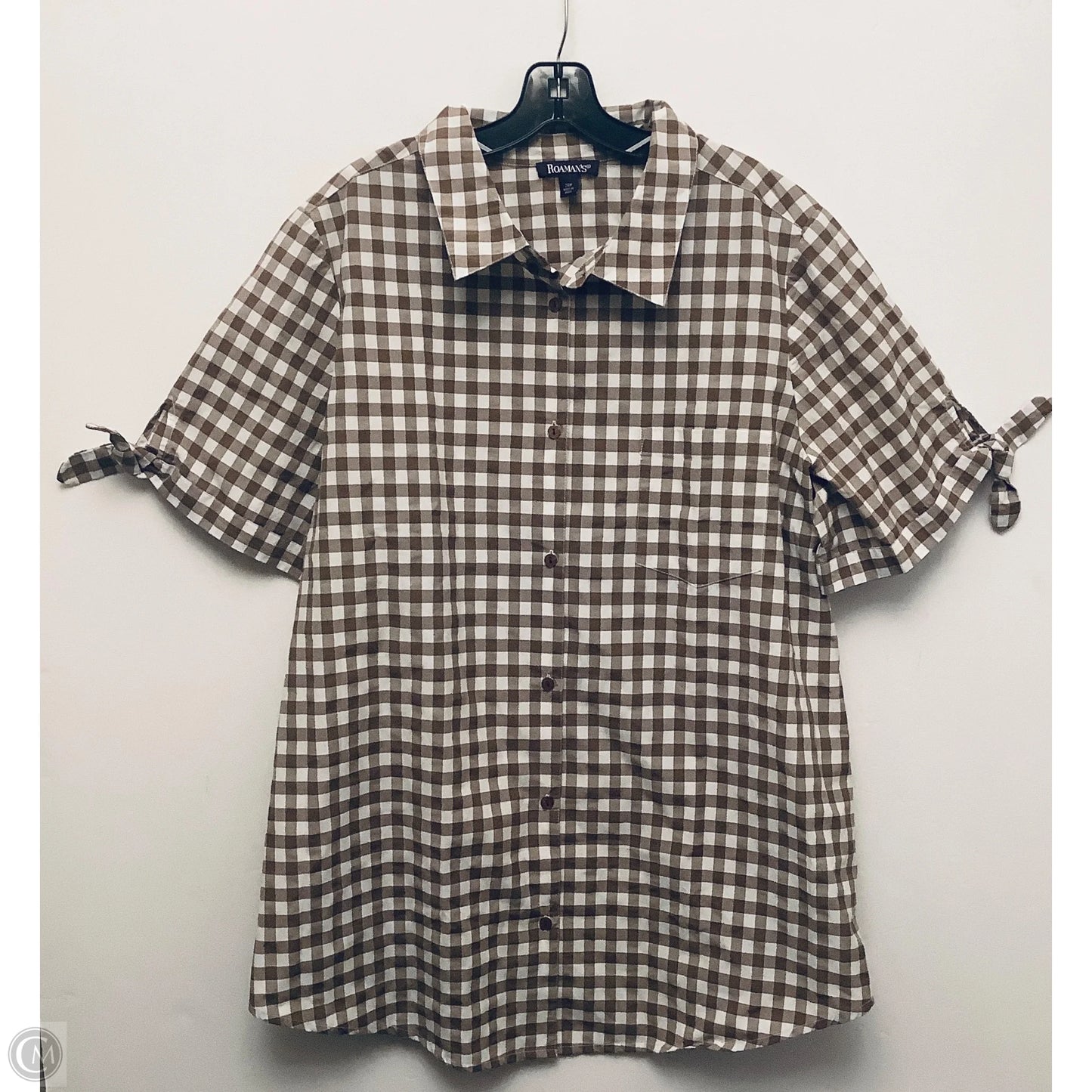Top Short Sleeve By Romans In Checkered Pattern, Size: 2x