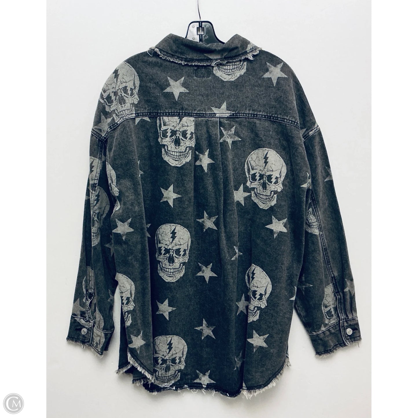Jacket Shirt By Clothes Mentor In Black Denim, Size: L