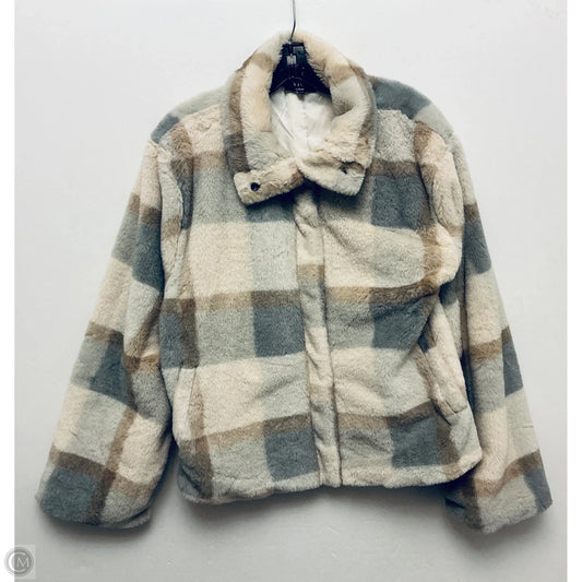 Coat Faux Fur & Sherpa By Vici In Brown & Grey, Size: L