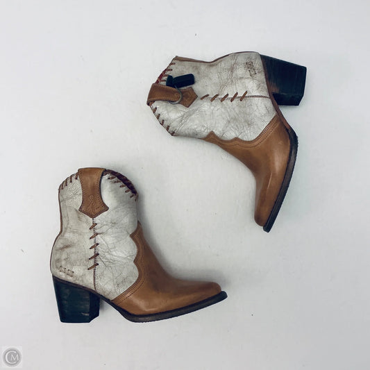 Boots Ankle Heels By Bed Stu In Brown & Cream, Size: 8.5