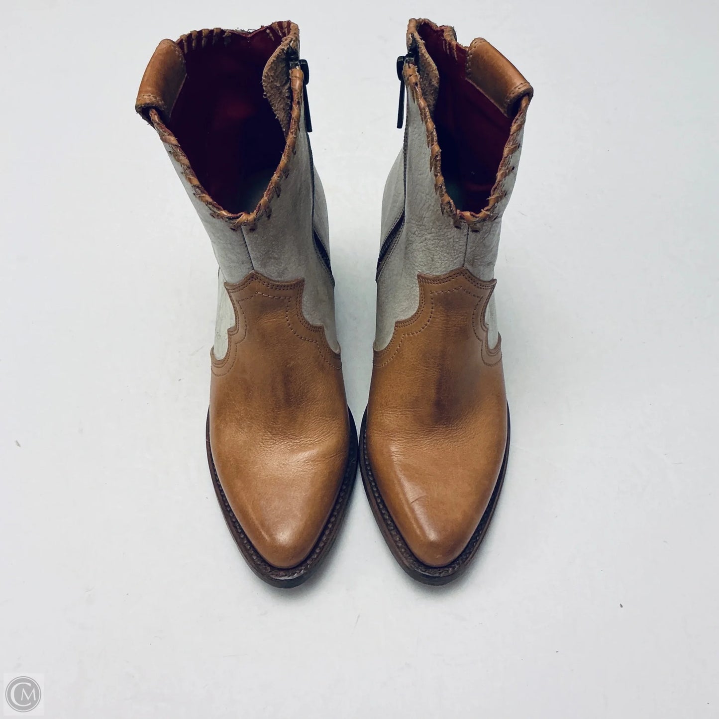 Boots Ankle Heels By Bed Stu In Brown & Cream, Size: 8.5