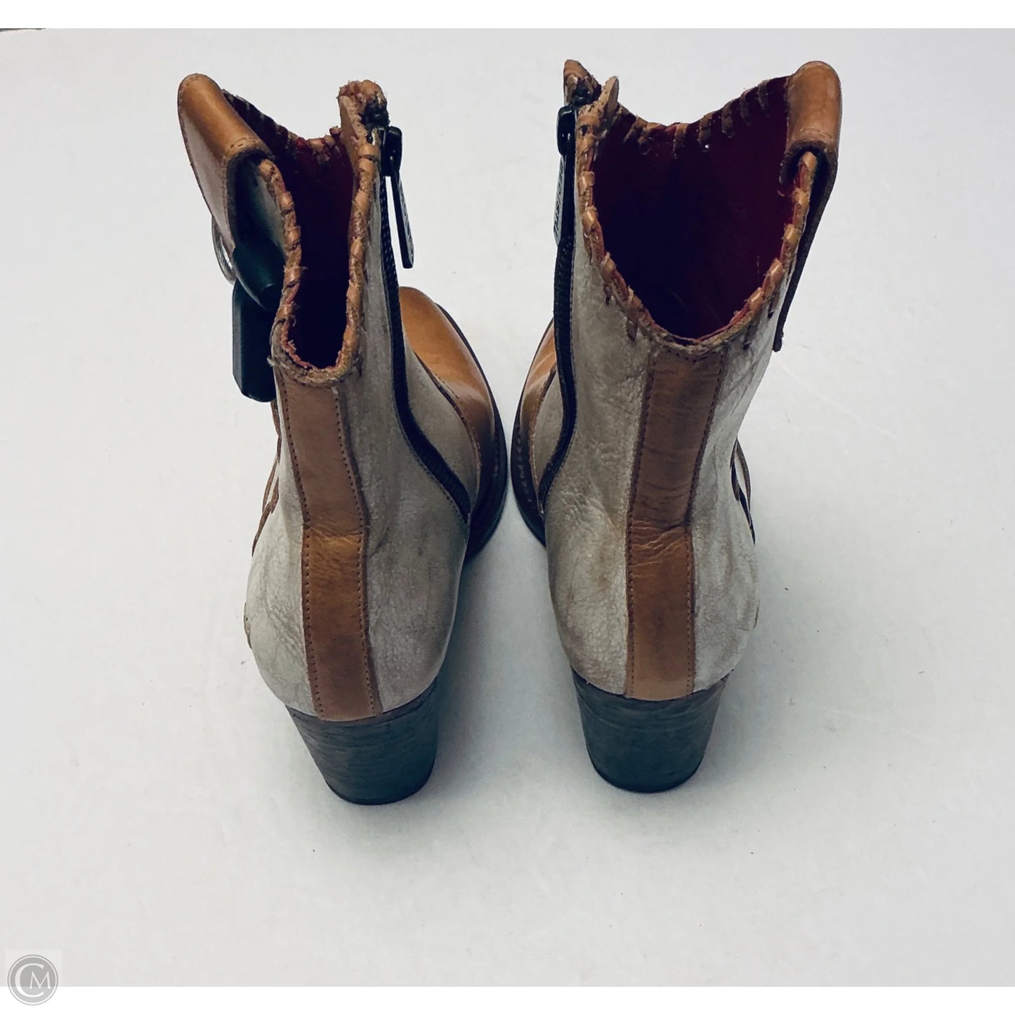 Boots Ankle Heels By Bed Stu In Brown & Cream, Size: 8.5