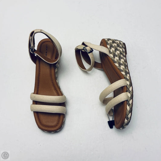 Sandals Heels Platform By Lucky Brand In Brown & Cream, Size: 10