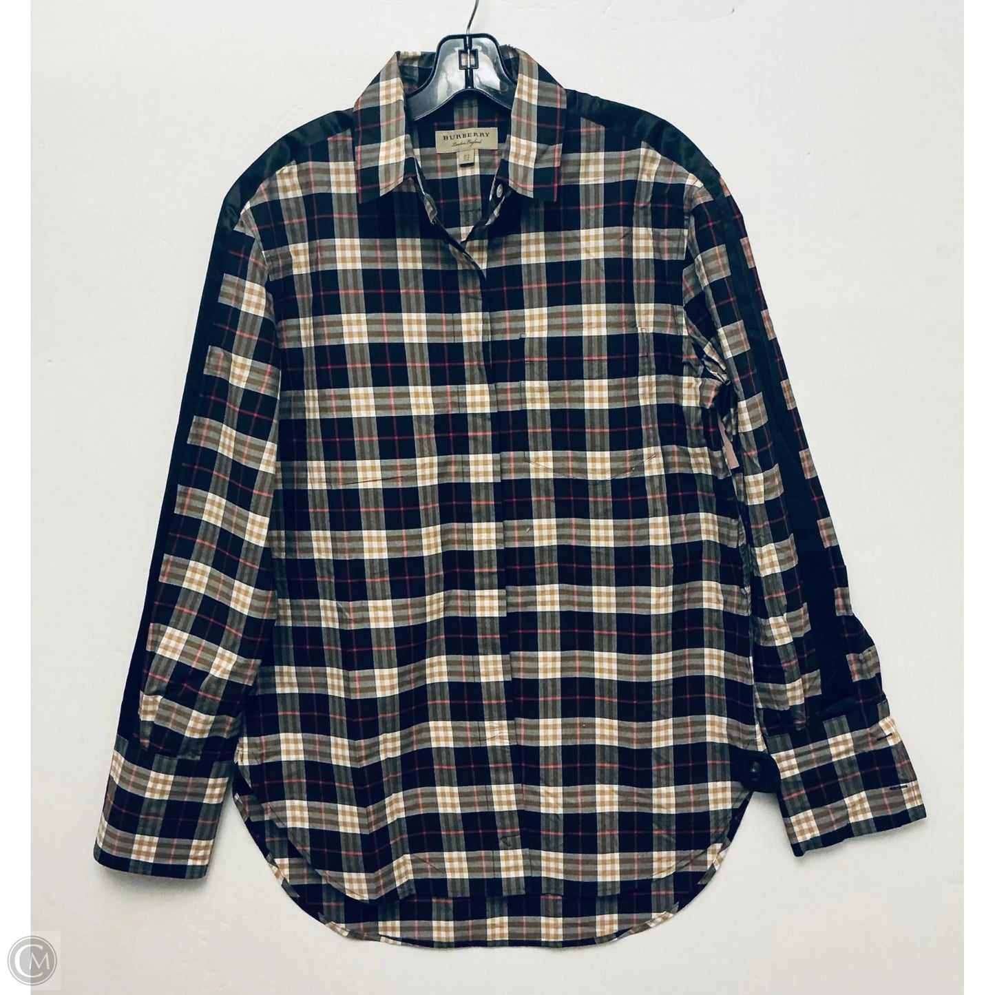 Top Long Sleeve Luxury Designer By Burberry In Checkered Pattern, Size: M