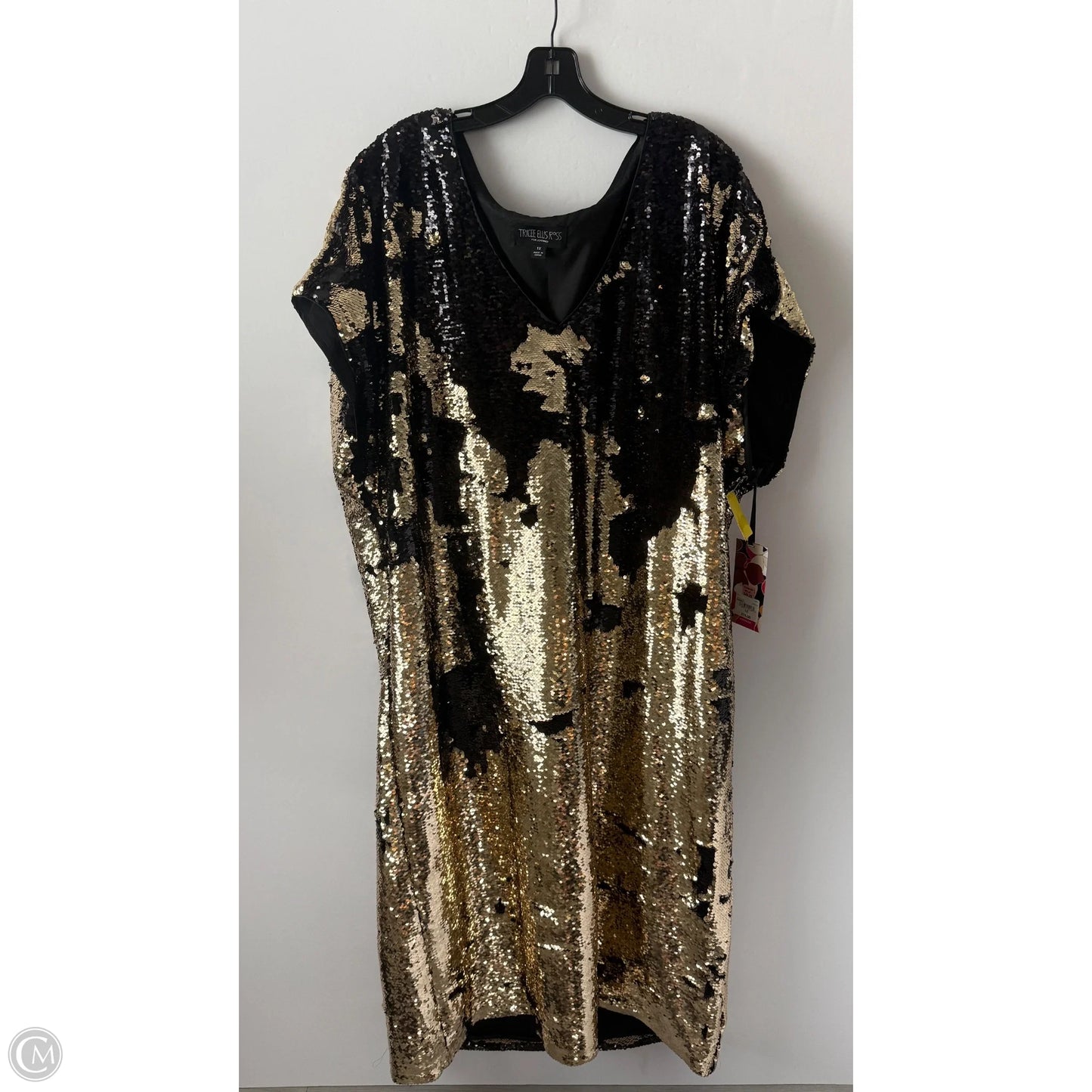 Dress Party Midi By Clothes Mentor In Black & Gold, Size: 1x