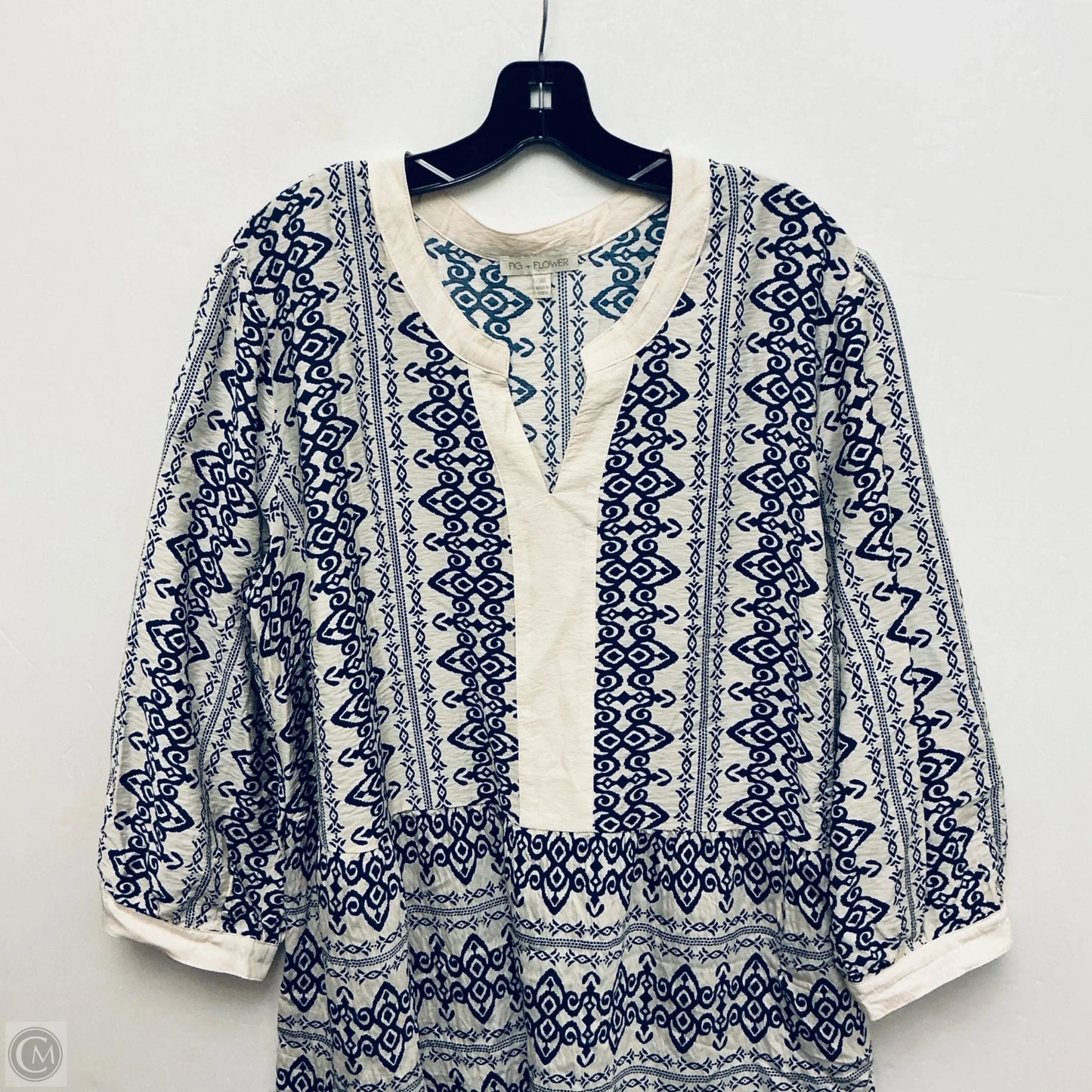 Dress Casual Short By Figuero & Flower In Blue & White, Size: 3x