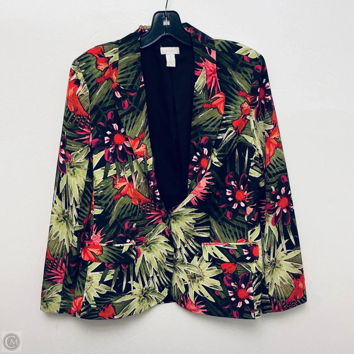 Blazer By Chicos In Floral Print, Size: M
