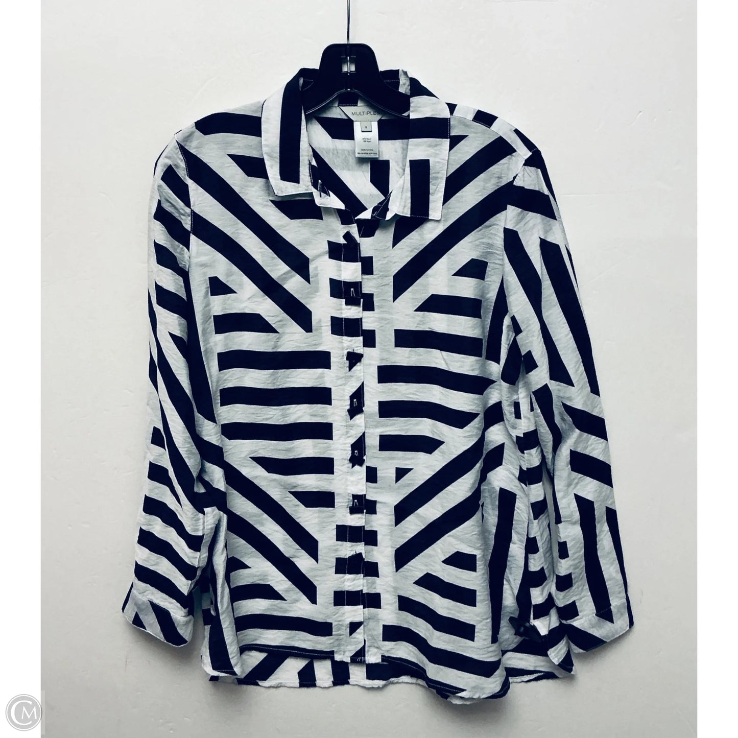 Top Long Sleeve By Multiples In Blue & White, Size: S
