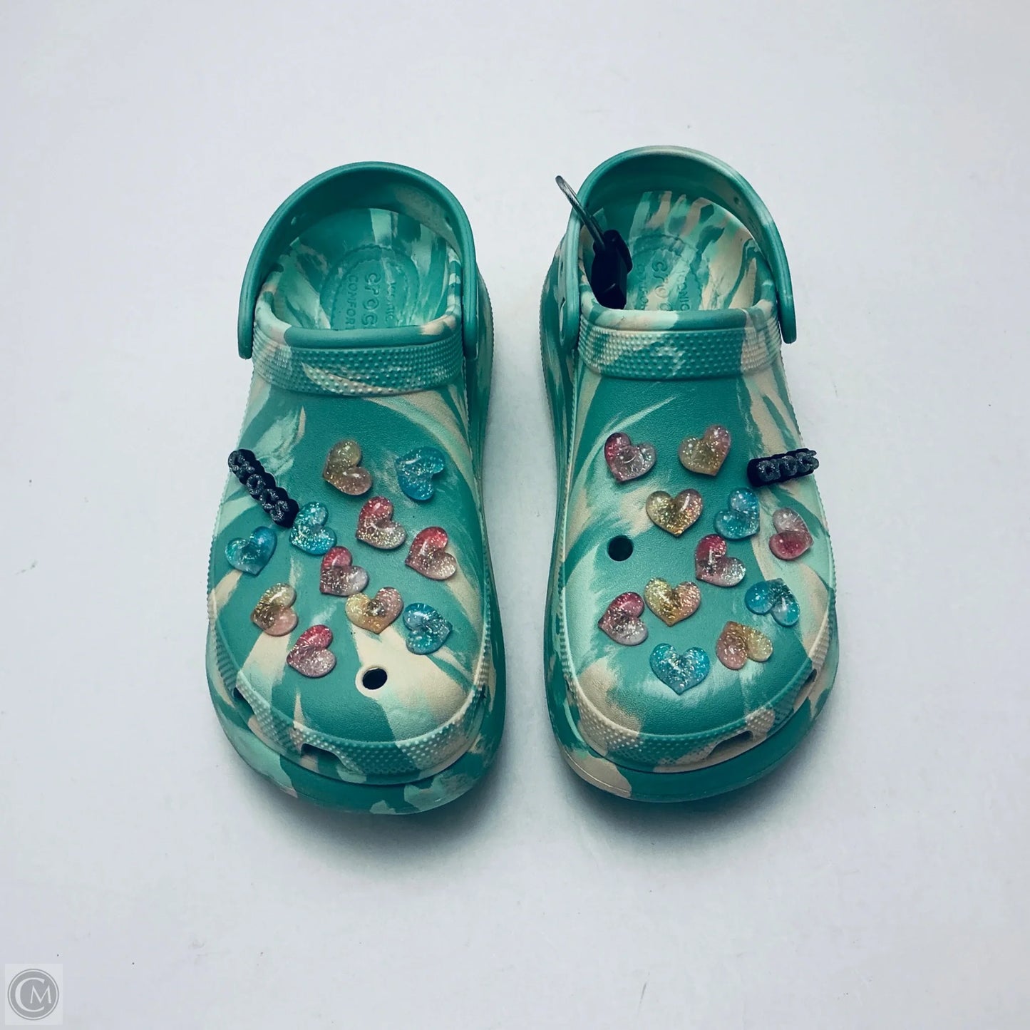 Sandals Heels Platform By Crocs In Teal, Size: 9