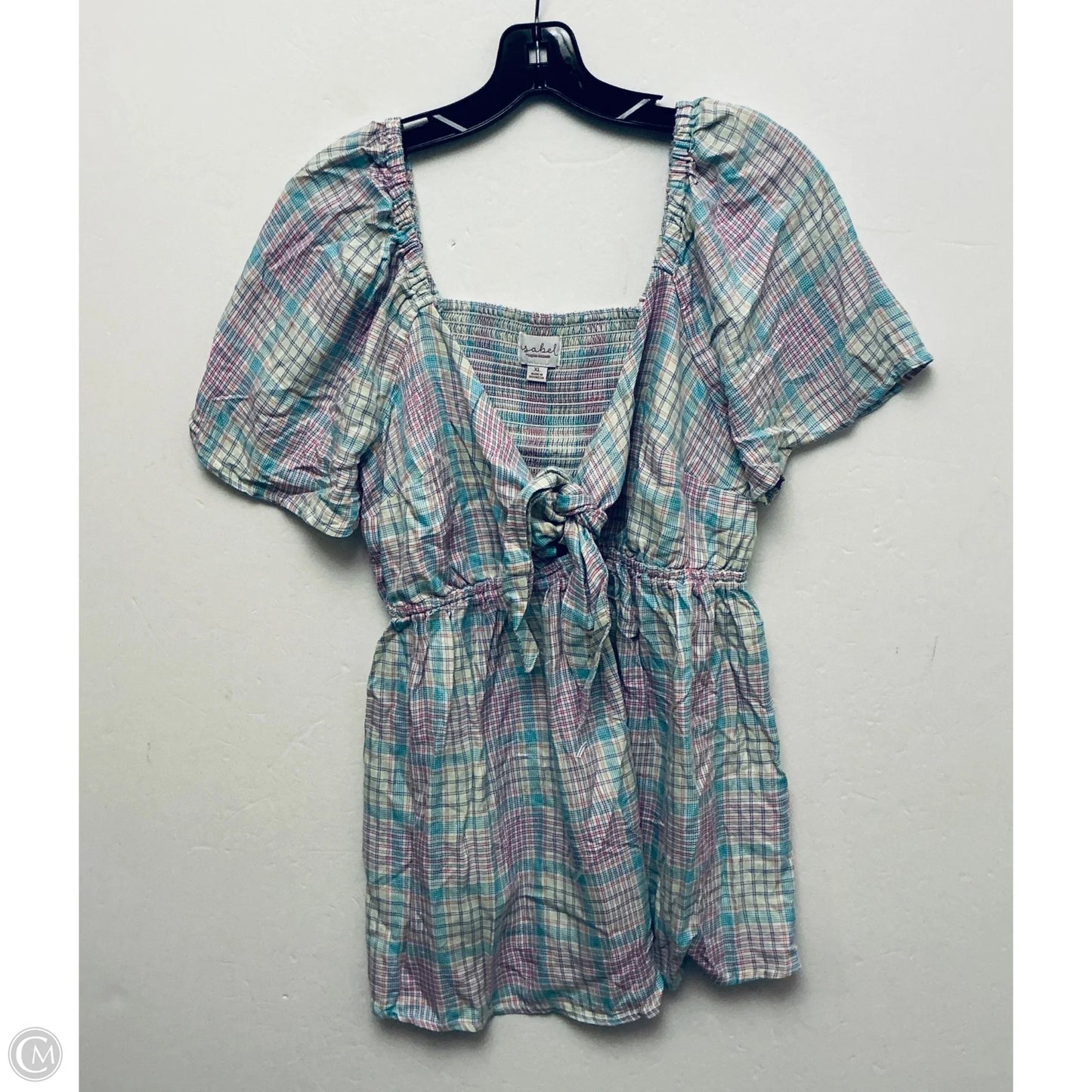 Top Short Sleeve By Ingrid & Isabel In Plaid Pattern, Size: Xl