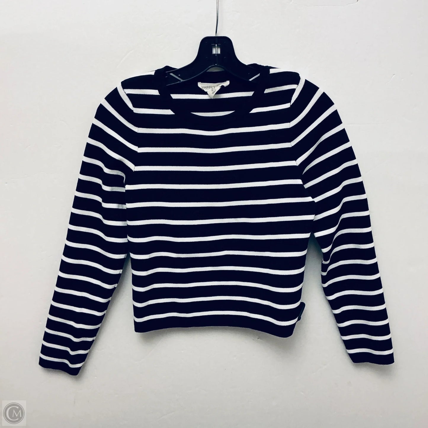Top Long Sleeve By Happily Grey In Striped Pattern, Size: L